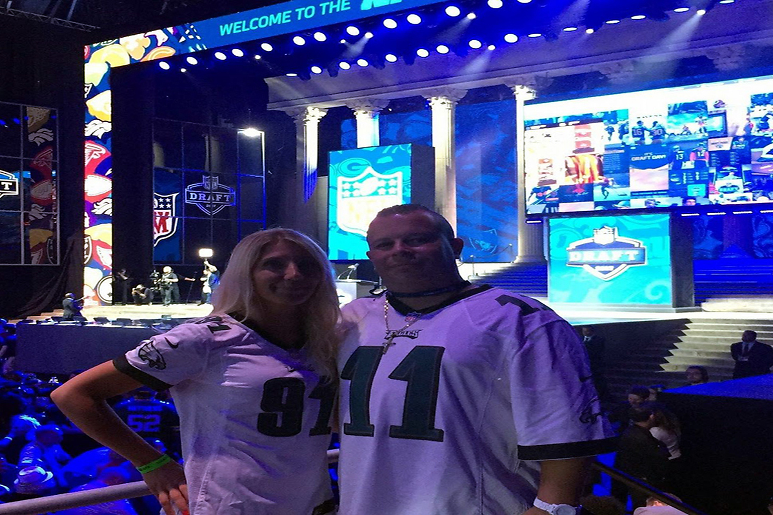 Lady J & DJ Debonair on the stage of The 2017 NFL Draft in Philadelphia